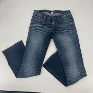 Silver Jeans Women 28 Blue Denim Mid-Rise Hipster 5-Pockets Straight Leg Zip Fly